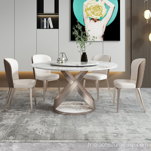 Table de salle à manger en marbre en acier inoxydable brossé or rose